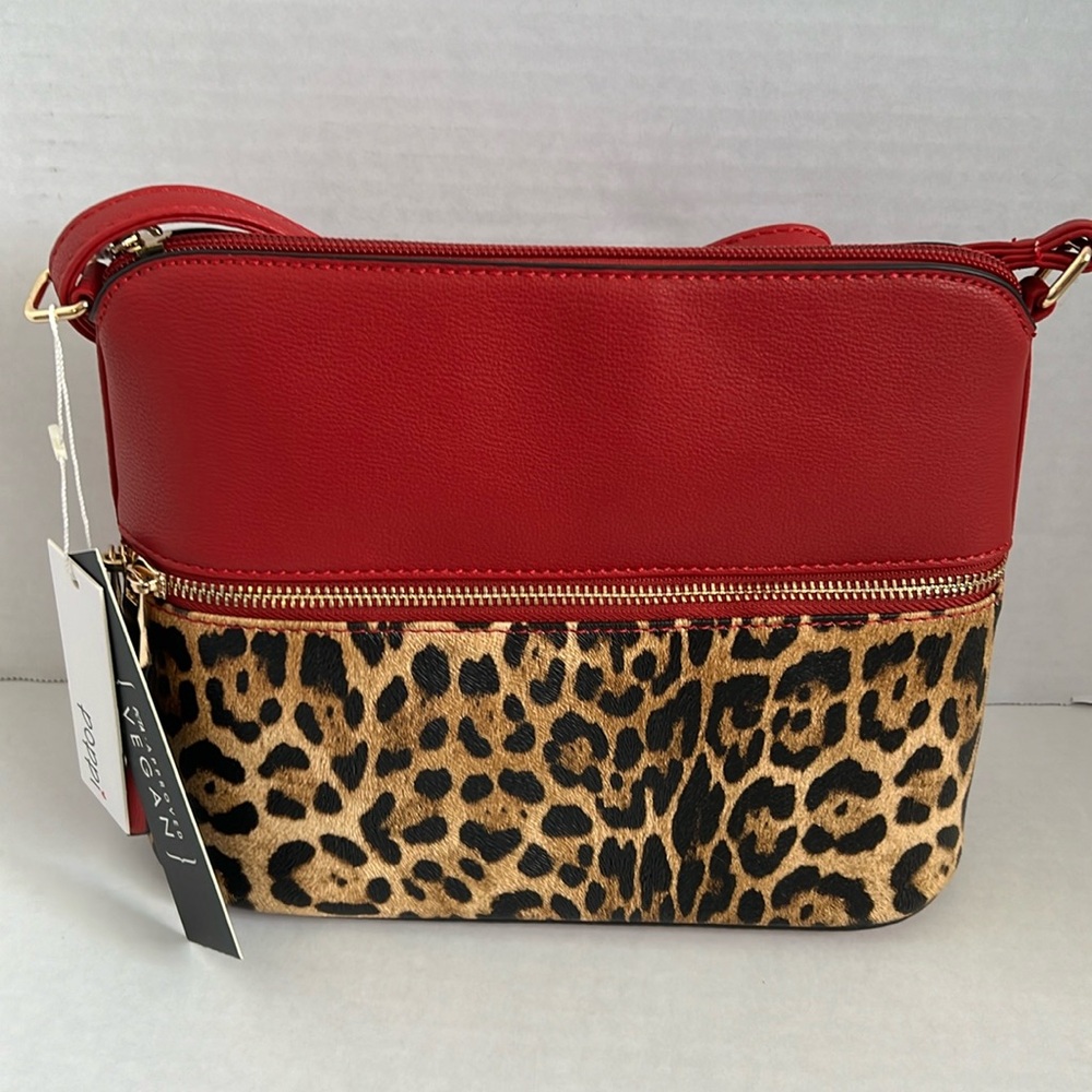 Red & Animal Print Crossbody Bag
